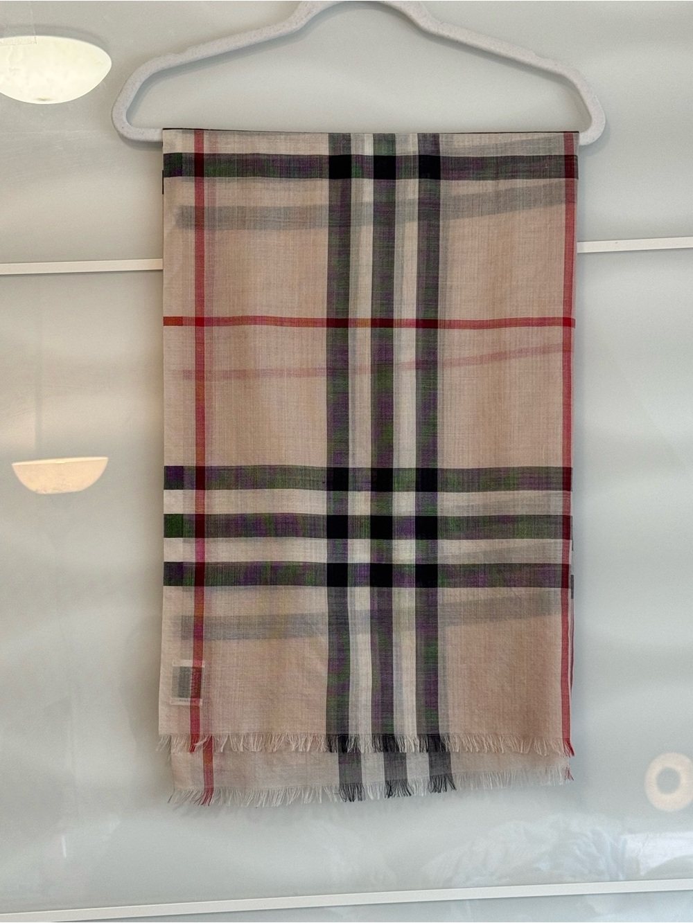 Auth Burberry Gauze scarf beige tan giant check wool silk sheer